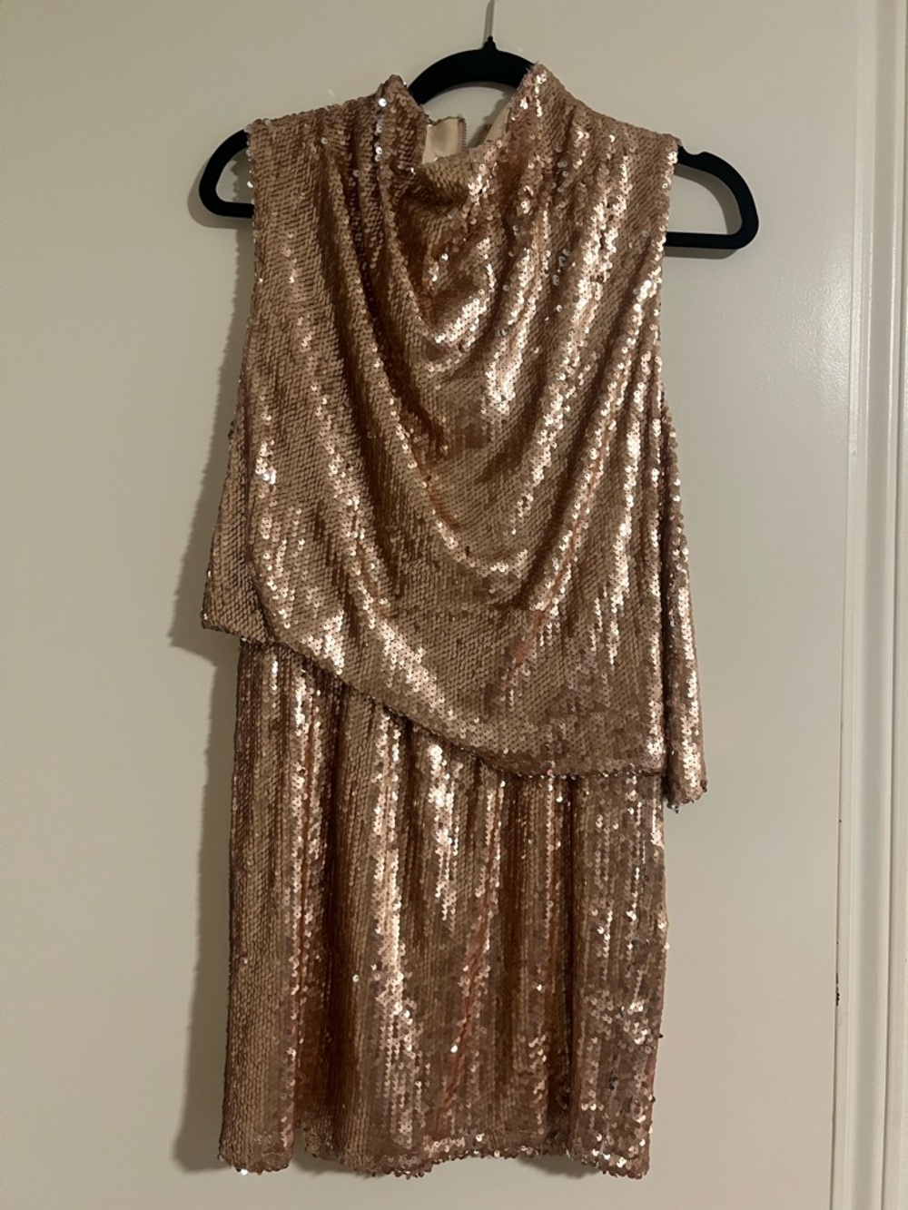 TCEC Metallic Rose Sequin Draped Midi Dress